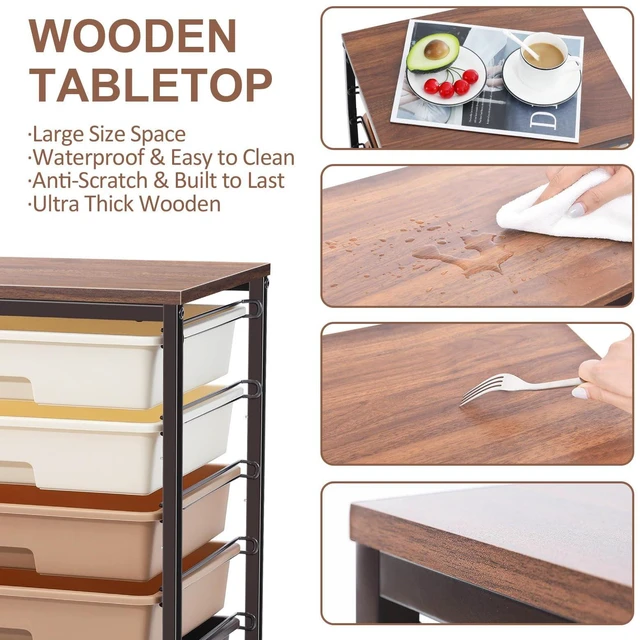 Alt view image 5 of 7 - Rolling Cart with Drawers, 8 Drawers Utility Cart, Brown Gradient Craft Organizers and Storage Cart with Wooden Top for Living Room,Classroom,Bedroom,Dorm,Home Office