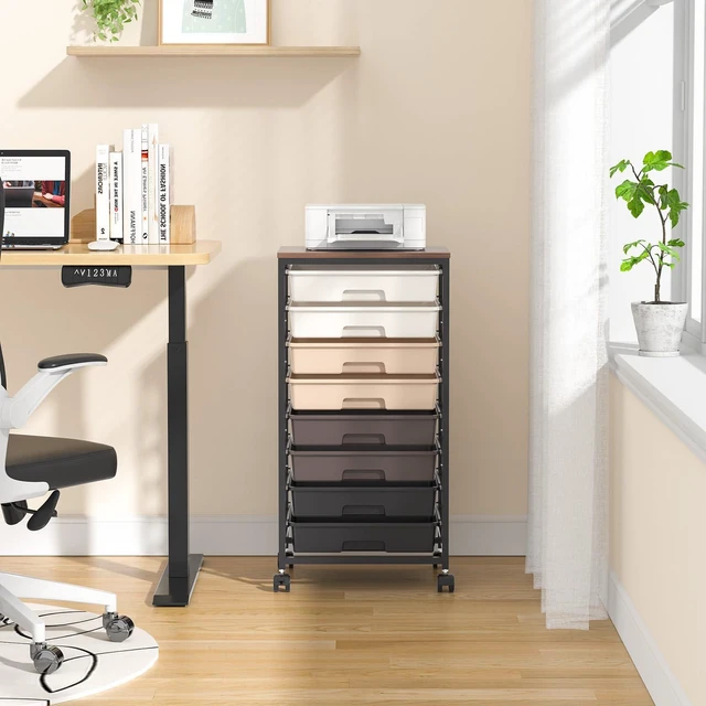 Alt view image 6 of 7 - Rolling Cart with Drawers, 8 Drawers Utility Cart, Brown Gradient Craft Organizers and Storage Cart with Wooden Top for Living Room,Classroom,Bedroom,Dorm,Home Office