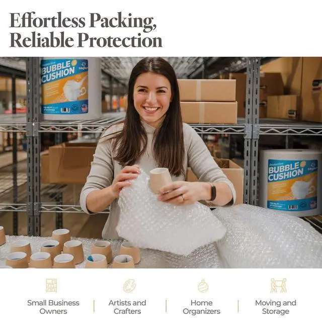Alt view image 3 of 7 - Bubble cusion for Packing & Moving - 12" Width X 600 FT 150 FT Each 4 Rolls Bubble cusion for Moving, Extra Protection for Shipping, Packaging Boxes & Mailers, Perforated Every 12 IN