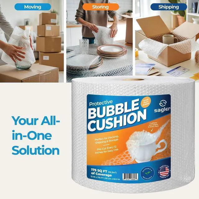 Alt view image 5 of 7 - Bubble cusion for Packing & Moving - 12" Width X 600 FT 150 FT Each 4 Rolls Bubble cusion for Moving, Extra Protection for Shipping, Packaging Boxes & Mailers, Perforated Every 12 IN