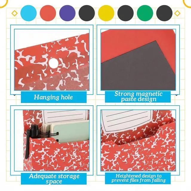 Alt view image 3 of 6 - 8 Pack Magnetic File Folder Holder for Whiteboard Classroom Storage 10"x13"x1.2" Hanging Magnetic Wall File Organizer, Refrigerator Magazine Holder, for Mail Letters Paper Desk Office