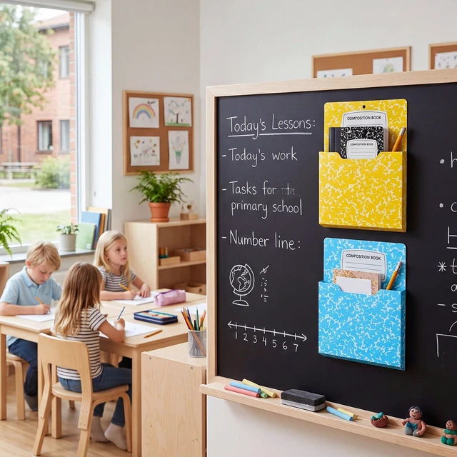 Alt view image 5 of 6 - 8 Pack Magnetic File Folder Holder for Whiteboard Classroom Storage 10"x13"x1.2" Hanging Magnetic Wall File Organizer, Refrigerator Magazine Holder, for Mail Letters Paper Desk Office
