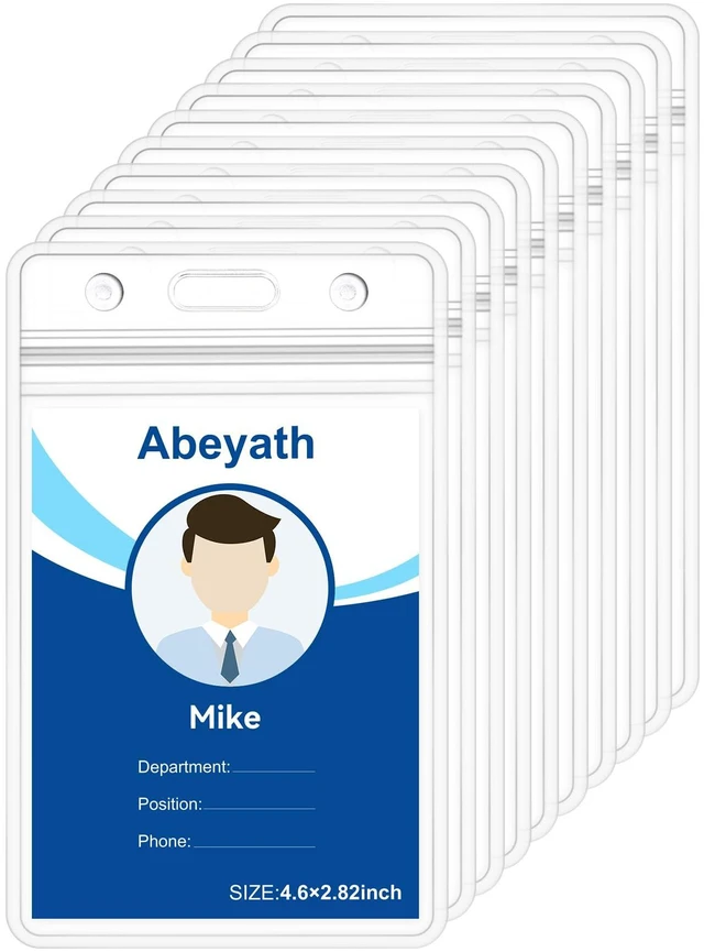 Main image of 50Pack Extra Thick ID Card Name Badge Holder Heavy Duty Waterproof Clear Plastic PVC Vertical Sleeve Pocket Resealable 4.6x3.82inch