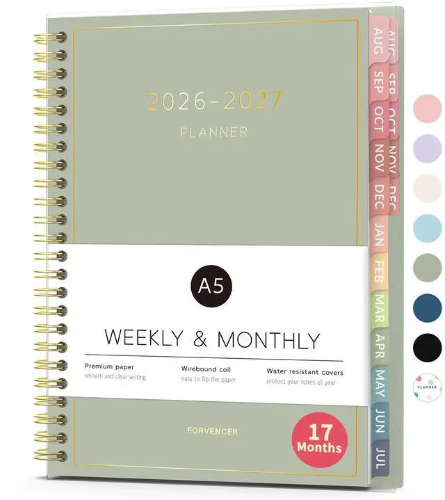 Main image of 17 Month Academic Planner 2026-2027, Aug 2026-Dec 2027, 6.3"x8.4" Calendar Planner Weekly and Monthly, Daily Agenda Book Organizer, College School Supplies for Student Teacher, A5 Size, Green