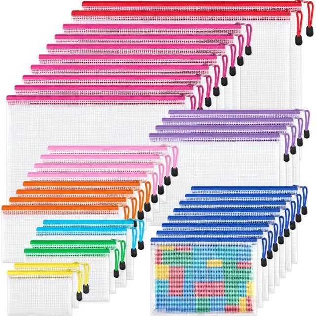 Main image of 36 Pcs Mesh Zipper Pouch Bags, 8 Sizes Waterproof Zipper Bags Multi-use Travel Bags for Office, School, Board Game, Puzzles, Cosmetics, Travel Accessories, and Home Organization, 9 colors