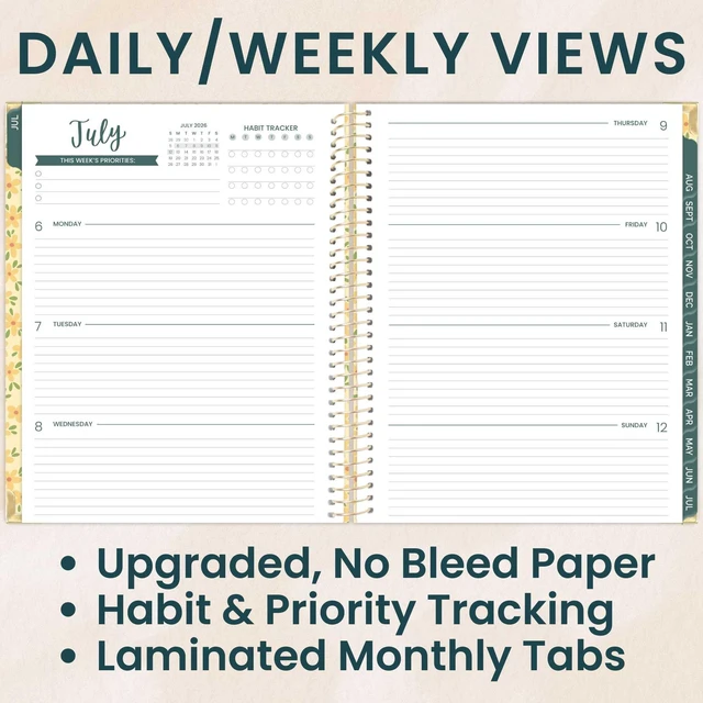 Alt view image 2 of 7 - HARDCOVER Planner 2026-2027 (8.5" x 11") Academic Year (July 2026 - July 2027) - 13 Months Task Goal Planner for Women - Monthly & Weekly Agenda Book - Butter Yellow Daisies