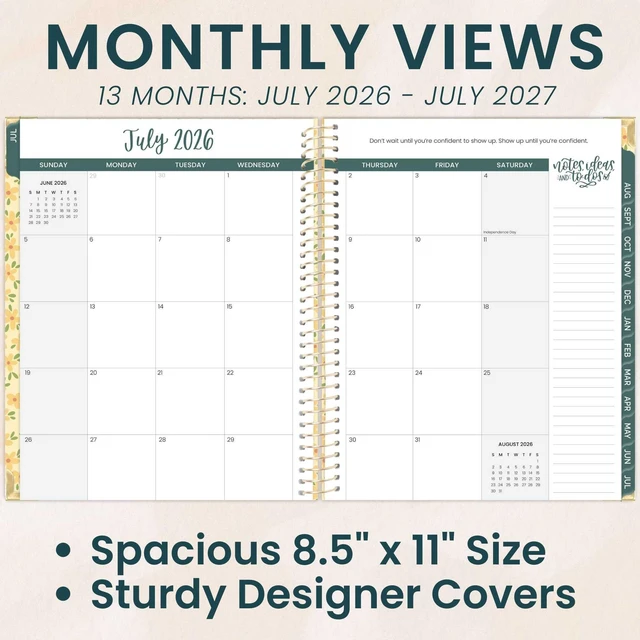Alt view image 3 of 7 - HARDCOVER Planner 2026-2027 (8.5" x 11") Academic Year (July 2026 - July 2027) - 13 Months Task Goal Planner for Women - Monthly & Weekly Agenda Book - Butter Yellow Daisies