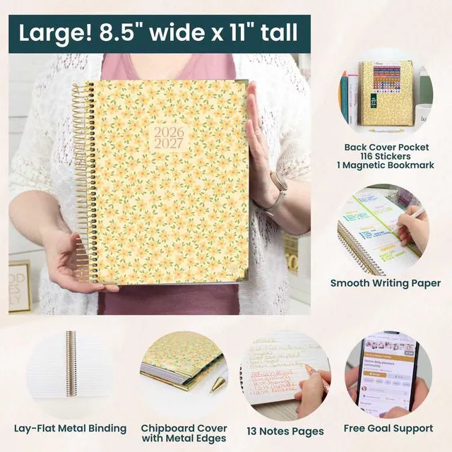 Alt view image 5 of 7 - HARDCOVER Planner 2026-2027 (8.5" x 11") Academic Year (July 2026 - July 2027) - 13 Months Task Goal Planner for Women - Monthly & Weekly Agenda Book - Butter Yellow Daisies