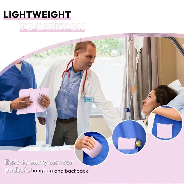 Alt view image 5 of 6 - Nursing Clipboard Foldable Without Edition Cheat Charts, 3 Layers Aluminum, Nurse Board w/Low Profile Clip&Pen Clip Pocket, Baby Pink