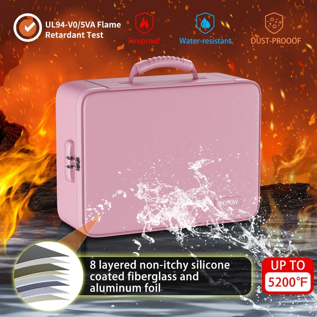 Alt view image 2 of 7 - Fireproof File Organizer Bag with 13 Pockets Accordion File Folder 5200 Document Organizer Box with Lock & Labels, Multi-Layer, Portable Home Safe Storage for Important Documents, Pink