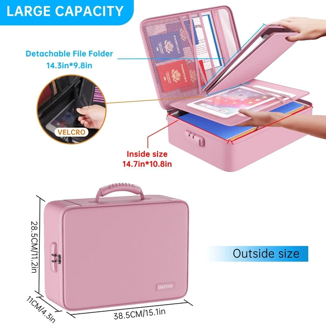 Alt view image 3 of 7 - Fireproof File Organizer Bag with 13 Pockets Accordion File Folder 5200 Document Organizer Box with Lock & Labels, Multi-Layer, Portable Home Safe Storage for Important Documents, Pink