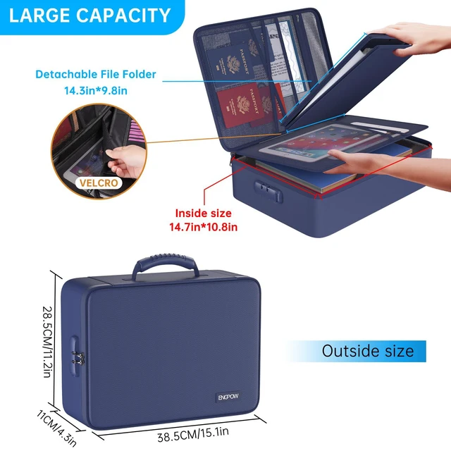 Alt view image 4 of 7 - Fireproof Document Organizer Bag with Lock Accordion File Folder 5200 Multi-Layer File Organizer Box with Lock,Heat Insulated, Water Resistant, Safe Storage for Home Office Travel, Blue