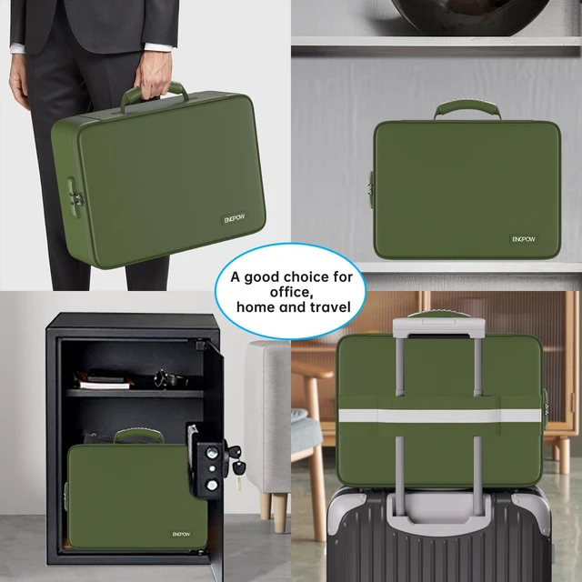 Alt view image 6 of 7 - Fireproof Document Organizer Bag with Lock Accordion File Folder 5200 Multi-Layer File Organizer Box with Lock,Heat Insulated, Water Resistant, Safe Storage for Home Office Travel,Green