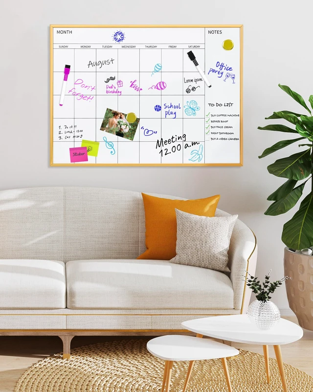 Alt view image 2 of 7 - Monthly Calendar Whiteboard, 17" x 23" Gold Wooden Frame Magnetic Dry Erase Calendar with 2 Magnets & 5 Whiteboard Pens, Monthly Calendar Whiteboard for Office School Home