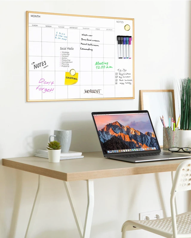 Alt view image 5 of 7 - Monthly Calendar Whiteboard, 17" x 23" Gold Wooden Frame Magnetic Dry Erase Calendar with 2 Magnets & 5 Whiteboard Pens, Monthly Calendar Whiteboard for Office School Home