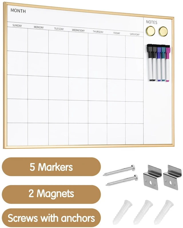 Alt view image 6 of 7 - Monthly Calendar Whiteboard, 17" x 23" Gold Wooden Frame Magnetic Dry Erase Calendar with 2 Magnets & 5 Whiteboard Pens, Monthly Calendar Whiteboard for Office School Home