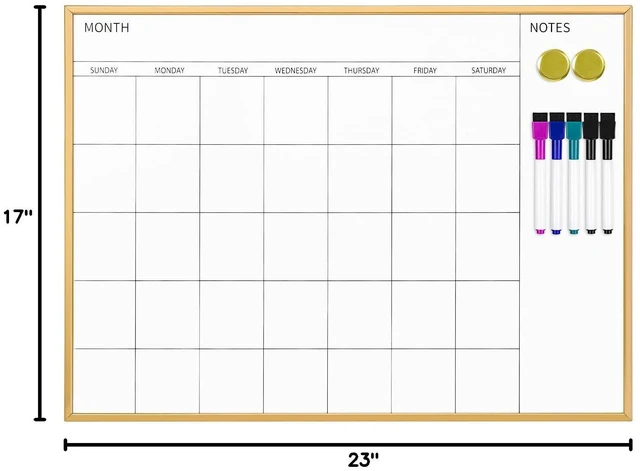 Alt view image 7 of 7 - Monthly Calendar Whiteboard, 17" x 23" Gold Wooden Frame Magnetic Dry Erase Calendar with 2 Magnets & 5 Whiteboard Pens, Monthly Calendar Whiteboard for Office School Home