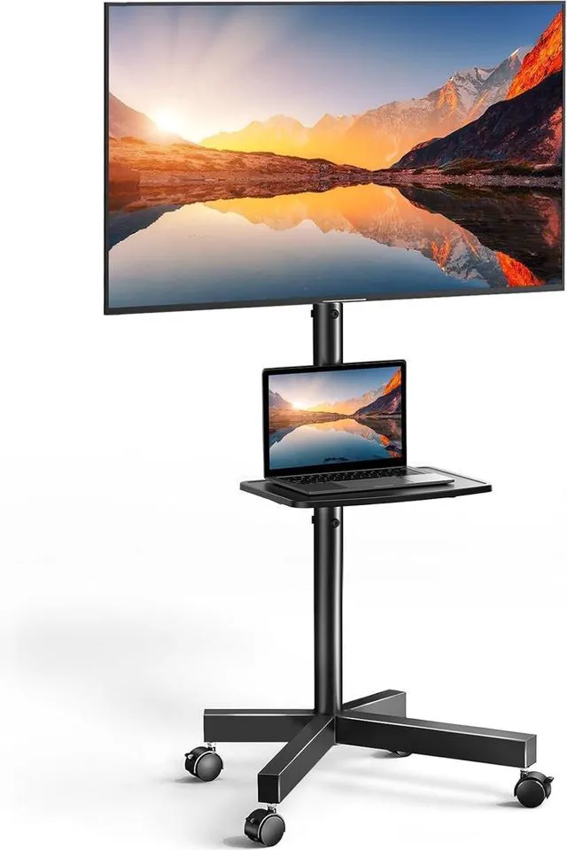 Main image of Rolling TV Stand on Wheels for 23-65 Inch TVs,Tilt Mobile TV Cart Holds up to 99 lbs with Adjustable Height Shelf, Outdoor TV Stand for Bedroom Max VESA 400x400mm PSTVMC04
