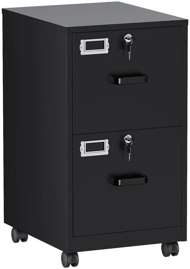 Main image of 2 Drawers File Cabinet with Lock Metal Vertical File Cabient with Wheels Mobile File Cabinet for Office Home Legal/Letter/a4 Size Require Assembly