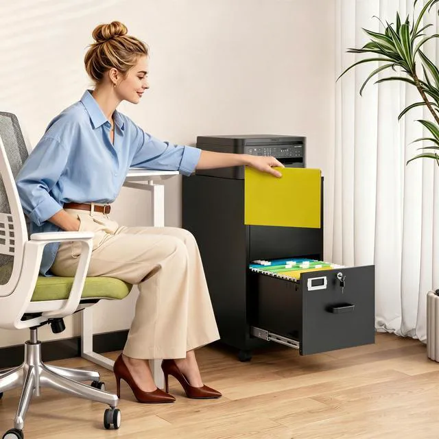 Alt view image 2 of 7 - 2 Drawers File Cabinet with Lock Metal Vertical File Cabient with Wheels Mobile File Cabinet for Office Home Legal/Letter/a4 Size Require Assembly