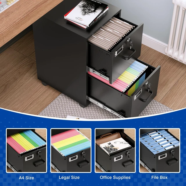 Alt view image 4 of 7 - 2 Drawers File Cabinet with Lock Metal Vertical File Cabient with Wheels Mobile File Cabinet for Office Home Legal/Letter/a4 Size Require Assembly