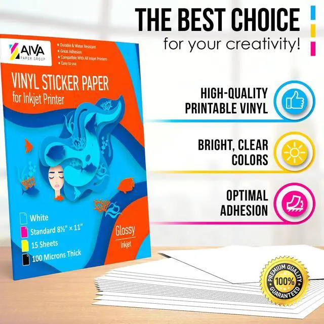 Alt view image 2 of 4 - Printable Vinyl Sticker Paper - Waterproof Decal Paper for Inkjet Printer - 75 Self-Adhesive Sheets - Glossy White - Standard Letter Size 8.5"x11"