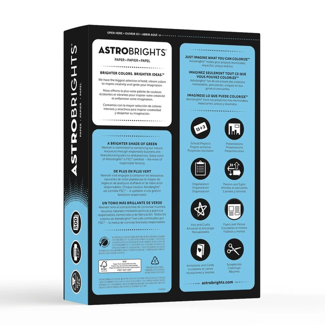 Alt view image 2 of 5 - Astrobrights 30% Recycled Bright Color Paper,8 1/2in x 11in,24 Lb,FSC Certified,Lunar Blue,Ream Of 500 Sheets,21528,(Pack of 5)