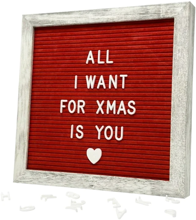Main image of Rustic Red Felt Letter Board Sign, 10x10 Inch with Display Stand 336 letters, numbers and symbols, rustic wood frame, wall mount and stand for warm everyday home messages