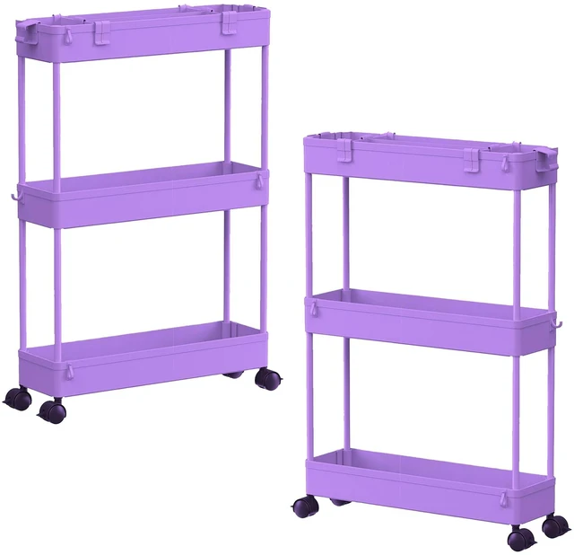 Main image of 2-piece Set Slim Storage Cart 3 Tier,Bathroom Organizer Rolling Utility,Mobile Shelving Unit Slide Out for Office, Kitchen, Laundry Room & Narrow Places