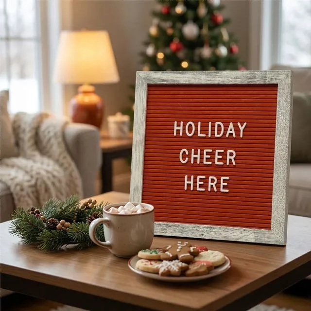 Alt view image 4 of 7 - Rustic Red Felt Letter Board Sign, 10x10 Inch with Display Stand 336 letters, numbers and symbols, rustic wood frame, wall mount and stand for warm everyday home messages