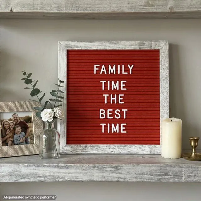 Alt view image 6 of 7 - Rustic Red Felt Letter Board Sign, 10x10 Inch with Display Stand 336 letters, numbers and symbols, rustic wood frame, wall mount and stand for warm everyday home messages