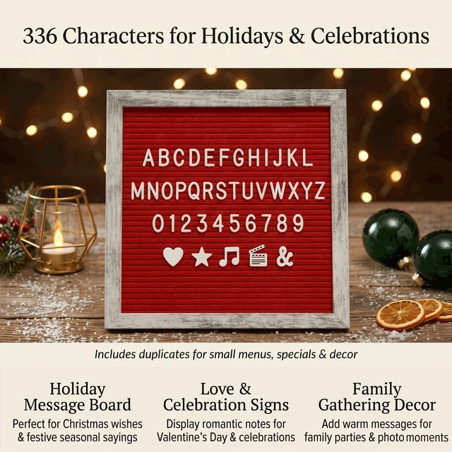 Alt view image 7 of 7 - Rustic Red Felt Letter Board Sign, 10x10 Inch with Display Stand 336 letters, numbers and symbols, rustic wood frame, wall mount and stand for warm everyday home messages