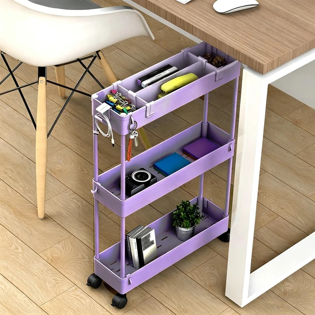 Alt view image 6 of 7 - 2-piece Set Slim Storage Cart 3 Tier,Bathroom Organizer Rolling Utility,Mobile Shelving Unit Slide Out for Office, Kitchen, Laundry Room & Narrow Places