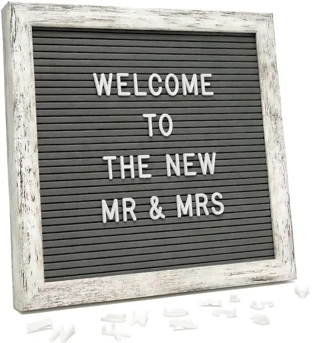 Main image of Rustic Gray Felt Letter Board 10x10 with Stand, Wall Mount, 336 Letters Professional neutral letter board for home, entryway, office and classroom, with 336 letters, stand and wall mount