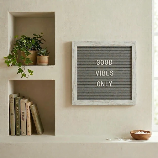 Alt view image 5 of 7 - Rustic Gray Felt Letter Board 10x10 with Stand, Wall Mount, 336 Letters Professional neutral letter board for home, entryway, office and classroom, with 336 letters, stand and wall mount