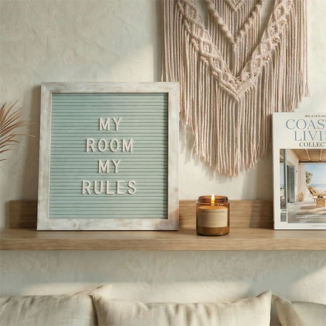 Alt view image 2 of 7 - Rustic Turquoise Felt Letter Board 10x10 Inch, 336 Letters with Stand Changeable message board with stand and wall mount for home displays, creative workspaces and small spaces