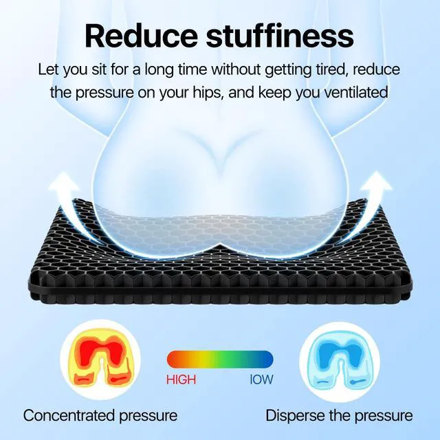 Alt view image 2 of 7 - Gel Seat Cushion, Cooling Honeycomb Design for Office Chair Car Wheelchair Cool & Breathable, Soft & Comfortable