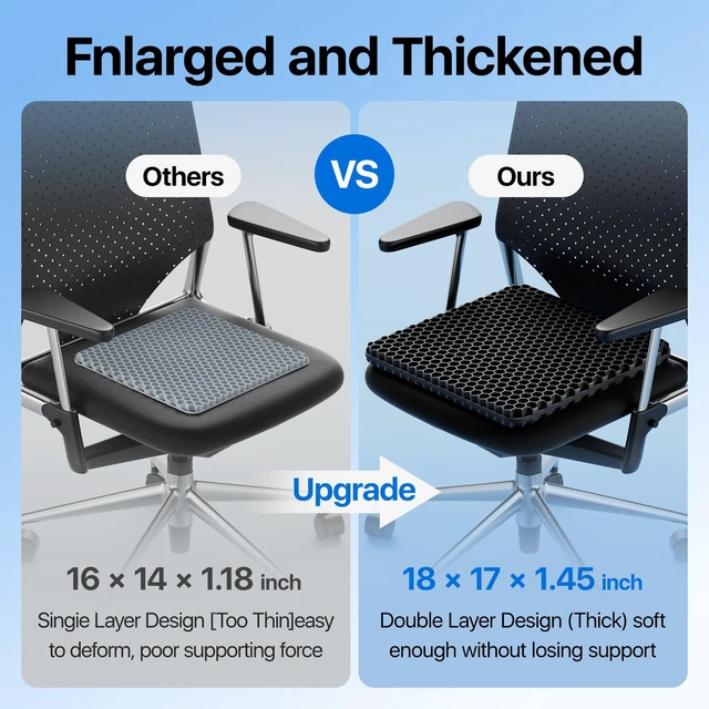 Alt view image 6 of 7 - Gel Seat Cushion, Cooling Honeycomb Design for Office Chair Car Wheelchair Cool & Breathable, Soft & Comfortable