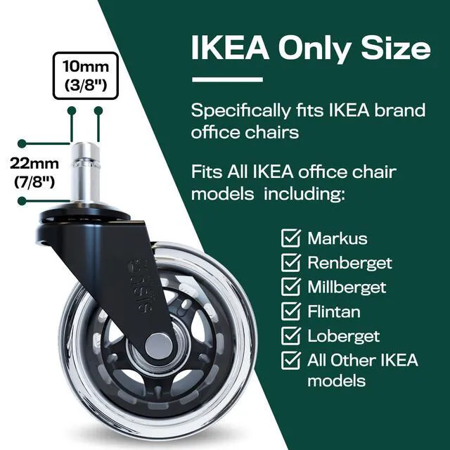 Alt view image 4 of 5 - Original Office Chair Wheels (As Seen On PBS), IKEA Only Only compatible with IKEA, safe for hardwood floors & carpet, smooth & quiet casters, easy installation, set of 5