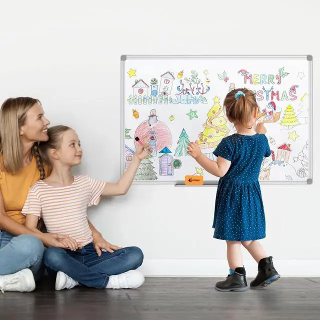 Alt view image 7 of 7 - White Board Dry Erase Board 48 x 36 Inch, Magnetic Whiteboard 4 x 3 Silver Aluminium Frame, Set Including 1 Detachable Aluminum Marker Tray, 3 Dry Erase Markers, 8 Magnets