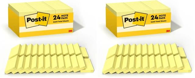 Main image of Notes, 1/3/8 x 1 7/8 in, 24 Sticky Notes Pads, 100 Sheets per Pad, Canary Yellow, The Original Note, New Year Organization or Second Semester School Supplies (Pack of 2)