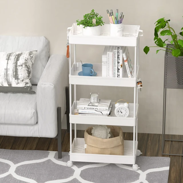 Alt view image 7 of 7 - 4 Tier Rolling Cart with Wheels, Storage Craft Art Trolley Organizer Serving, 3 Hanging Baskets Easy Assembly, for Office, Living Room, Kitchen