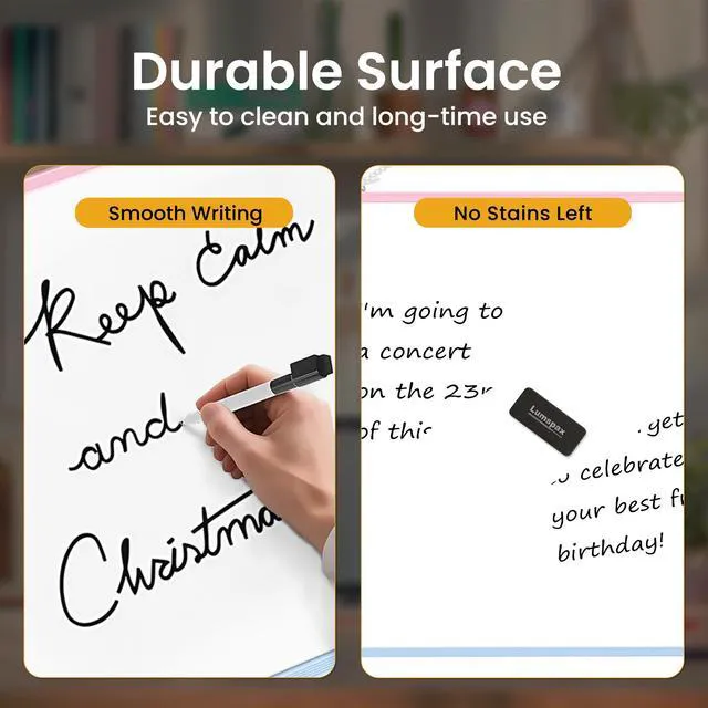 Alt view image 6 of 7 - Dry Erase Board for Wall, 24" x 18" Double-Sided Hanging Magnetic Whiteboard with 6 Markers, 6 Magnets and 3 Mini Sticky Notes, Large White Board for School, Home, Office, Colorful Frame