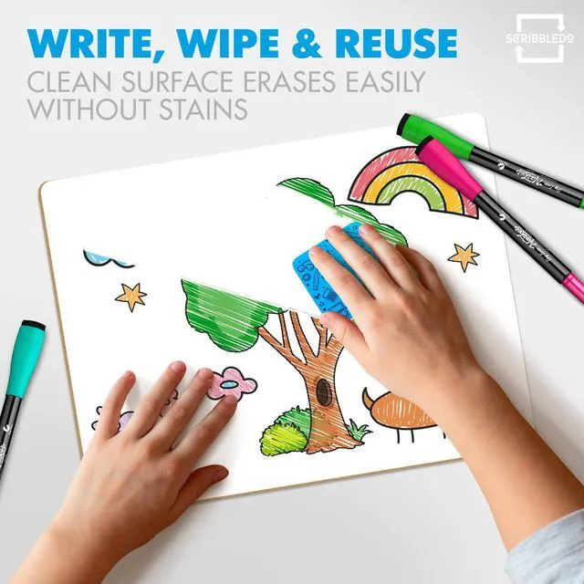 Alt view image 4 of 7 - 12 Pack Small Dry Erase Boards 9x12 with 12 Erasers for Students Double Sided Class Set, 12 Board & Erasers, Crisp Whiteboard Set for Kids and Teachers, Easy to Clean No Ghosting