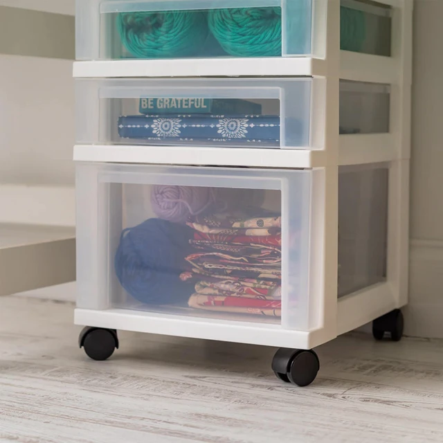 Alt view image 5 of 7 - 5-Drawer Rolling Storage Cart with Organizer Top, White/Clear Keep classroom supplies, teacher essentials, craft materials, and learning tools organized with easy-access drawers