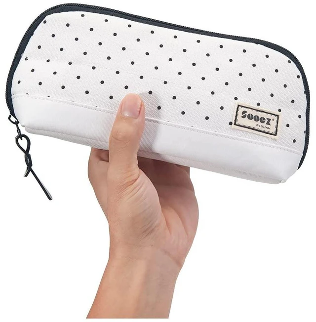 Main image of Wide-Opening Pencil Pen Case, Lightweight & Spacious Pencil Pouch Zipper Stationery Bag, Aesthetic Supply with Triangular Design for Adults, Black Dots