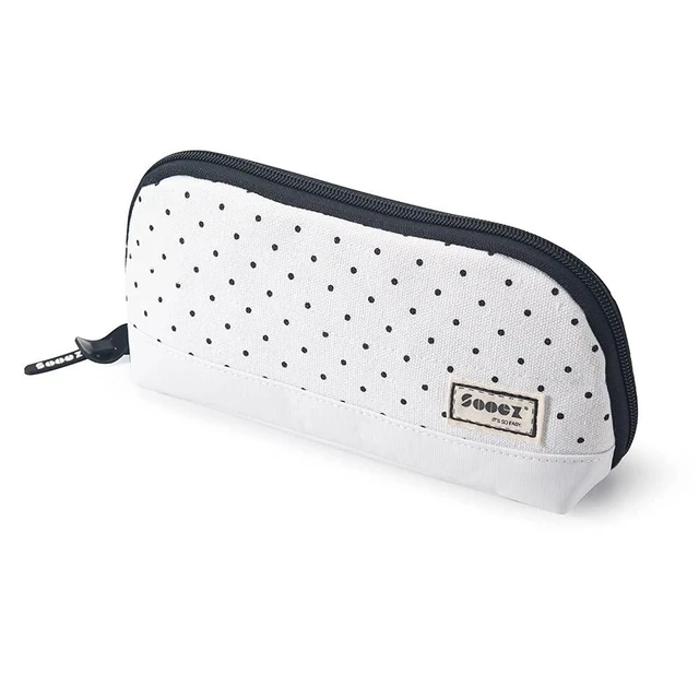 Alt view image 2 of 6 - Wide-Opening Pencil Pen Case, Lightweight & Spacious Pencil Pouch Zipper Stationery Bag, Aesthetic Supply with Triangular Design for Adults, Black Dots