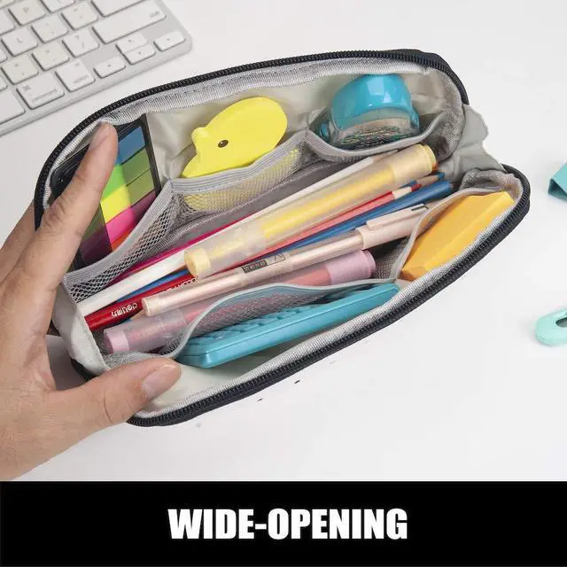 Alt view image 3 of 6 - Wide-Opening Pencil Pen Case, Lightweight & Spacious Pencil Pouch Zipper Stationery Bag, Aesthetic Supply with Triangular Design for Adults, Black Dots