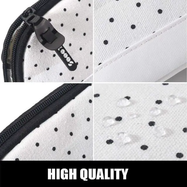 Alt view image 4 of 6 - Wide-Opening Pencil Pen Case, Lightweight & Spacious Pencil Pouch Zipper Stationery Bag, Aesthetic Supply with Triangular Design for Adults, Black Dots