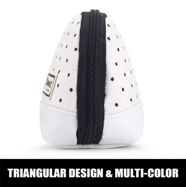 Alt view image 5 of 6 - Wide-Opening Pencil Pen Case, Lightweight & Spacious Pencil Pouch Zipper Stationery Bag, Aesthetic Supply with Triangular Design for Adults, Black Dots